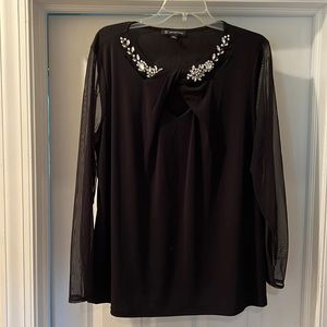 INC blouse with rhinestone detail. Sheer long sleeves. Stretchy material- 2X